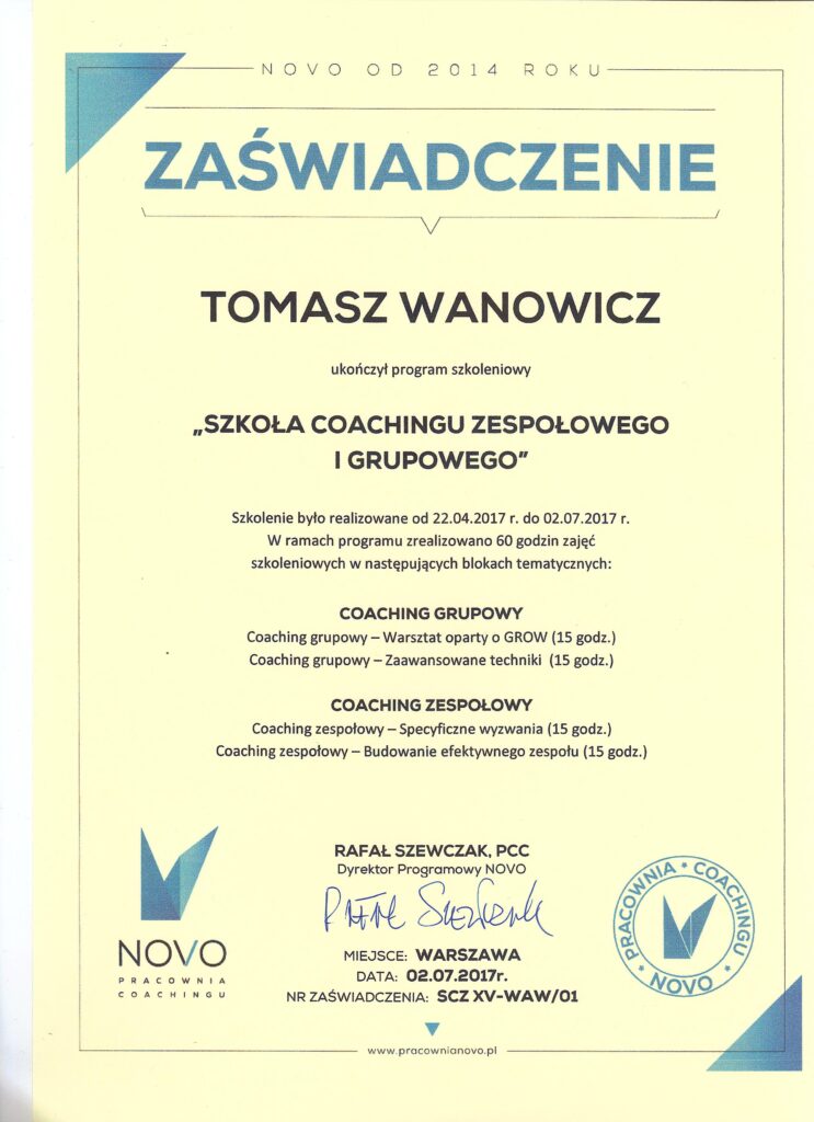 Certyfikat Coachingu Grupowego i Zespołowego
